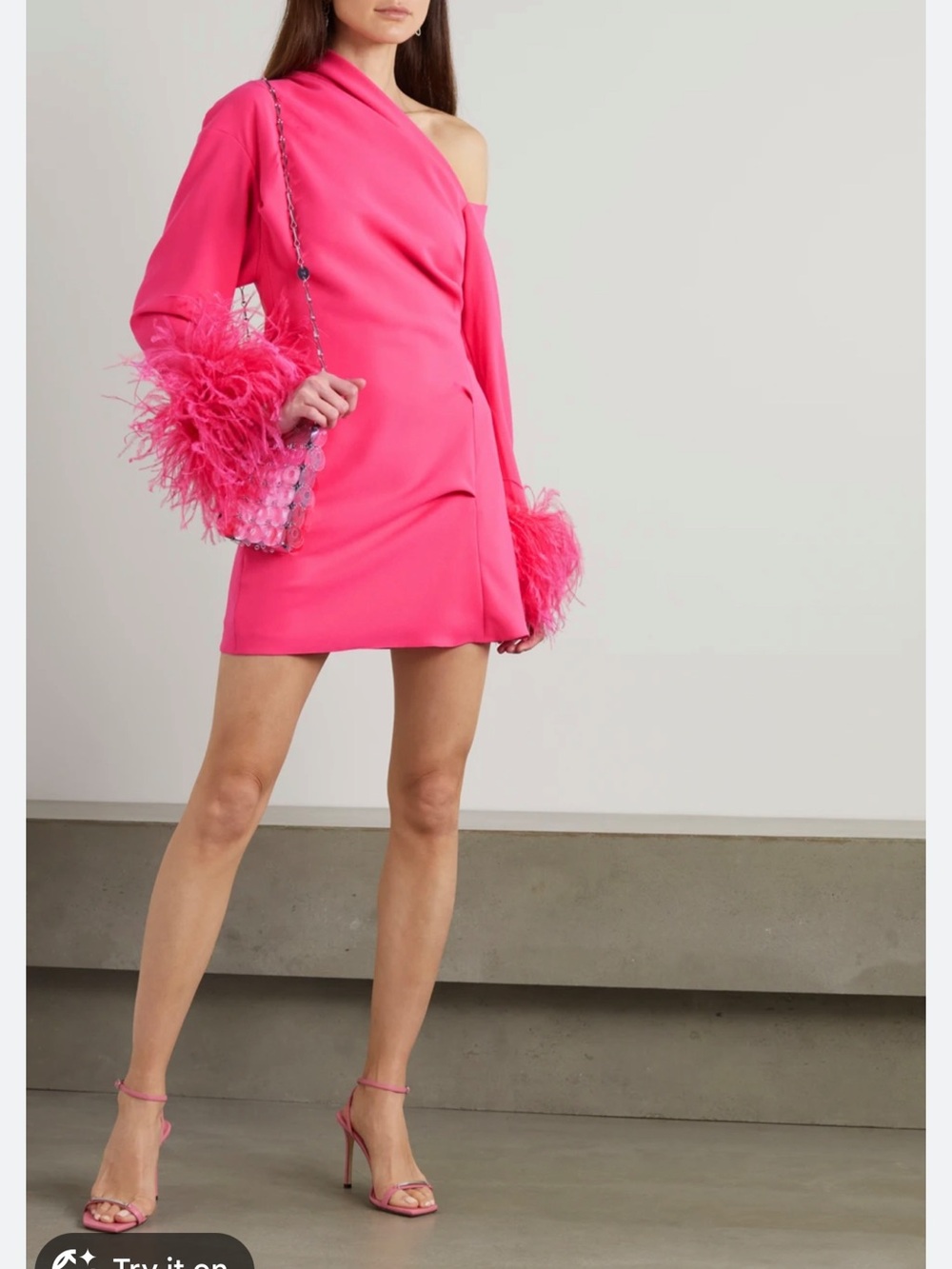 16Arlington Adelaide one shoulder feather trimmed crepe dress